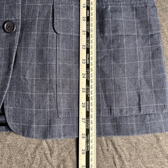 Lauren Ralph Lauren Women's Blue Check Blazer Jacket Size 12 100% Linen USA Made - Picture 9 of 11